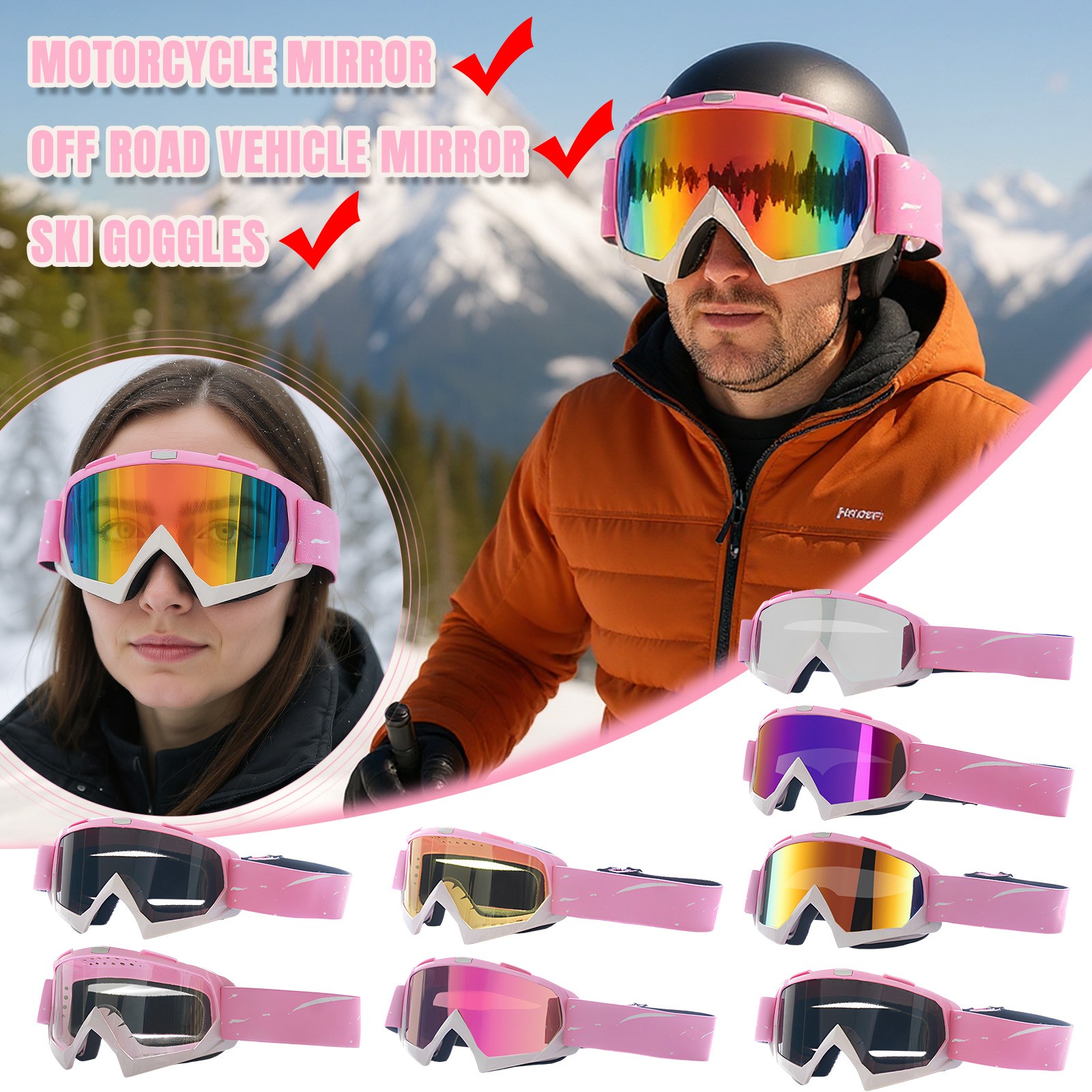 Snow Goggle Uv - Occhiali da sci antivento, resistenti alla